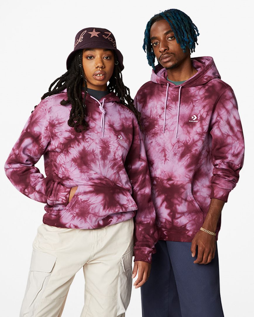 Moletom Com Capuz Converse Go-To Star Dyed Standard Fit Fleece Pullover Masculino Roxo | PT W01T450